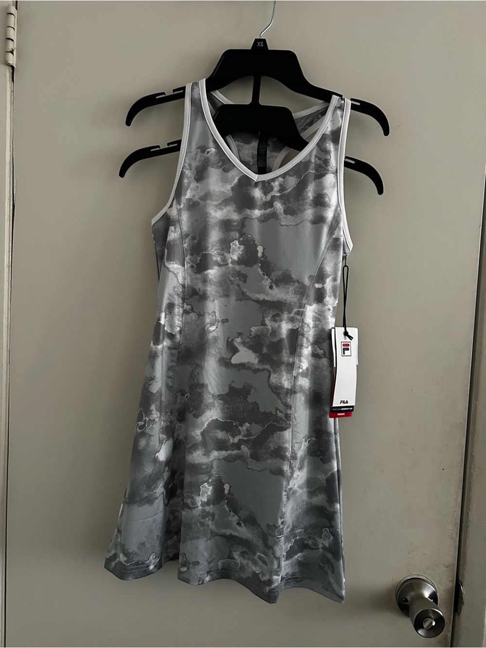 FILA Gray Camouflage V‑Neck Sleeveless Athletic Mini Dress